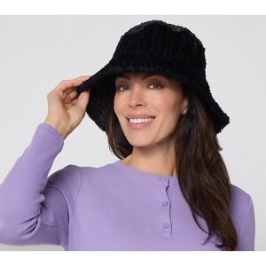 Sprigs Braided Faux Fur Bucket Hat Black,LG/XL #1H